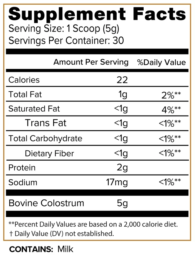 Organifi Colostrum Supplement Fact